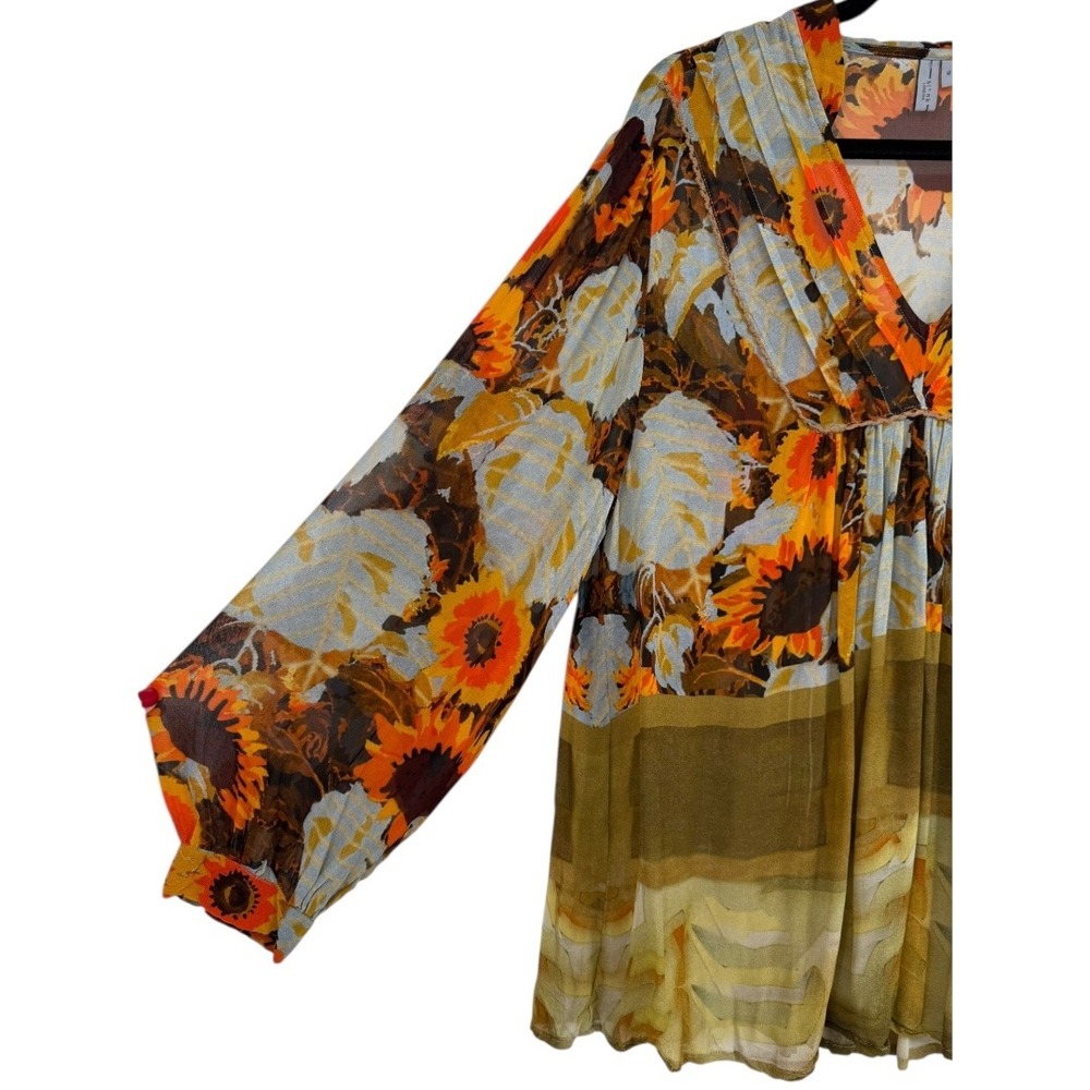 Blank London Floral Sunflowers Print Long Sleeve V Neck Sheer Blouse Top Size 1X - Picture 13 of 16